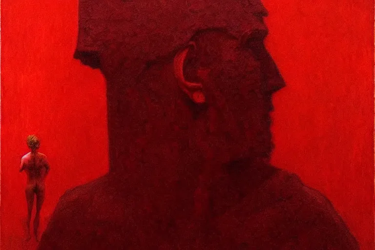 Image similar to only with red, caesar after war, a red tiger, in hoc signo vinces, rome in background, an ancient path, in the style of beksinski, part by hopper, part by rodcenko, part by hofbauer, intricate composition, red by caravaggio, insanely quality, highly detailed, masterpiece, red light, artstation