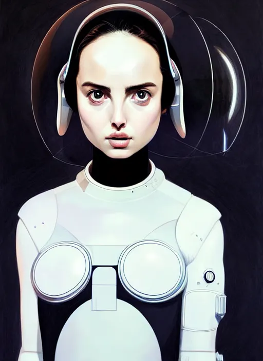 Image similar to artwork by james jean and Phil noto; a close up on the face of a beautiful woman that looks like Ana de armas in a future space suit; wearing futuristic astronaut helmet; highly detailed; pretty eyes; circular black pupils; artwork by james jean and Phil noto