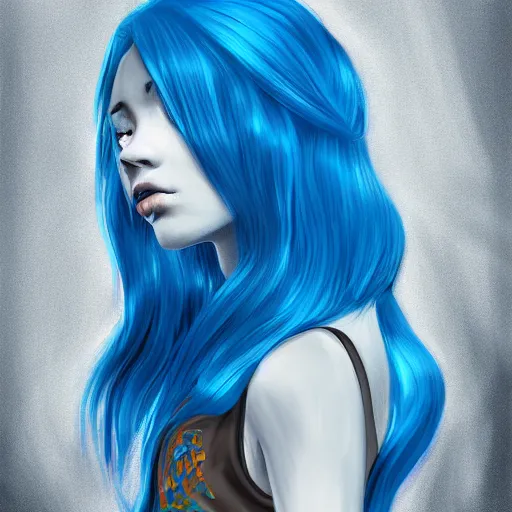 Prompt: girl with blue hair, digital art