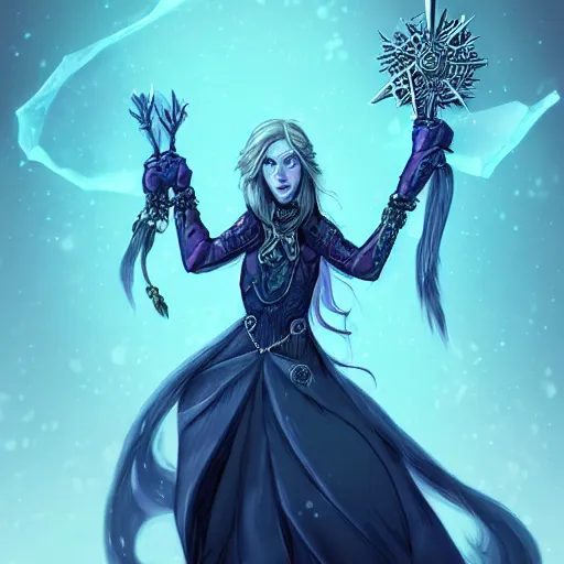 Prompt: ice witch destroys the patriarchy, trending on artstation, detailed art, high fantasy,