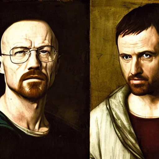 Prompt: renaissance portrait of walter white and jesse pinkman