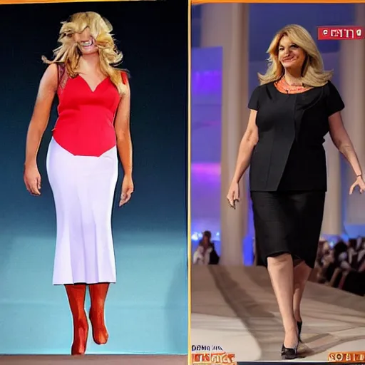 Image similar to donald trump flaunting it runway style in women's clothing now that he has come out as male to female transgender