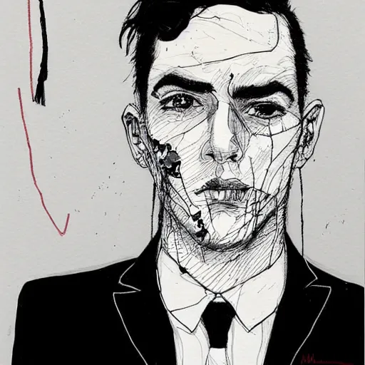 Image similar to handsome and brutal man in suit portrait by kaethe butcher and moebius