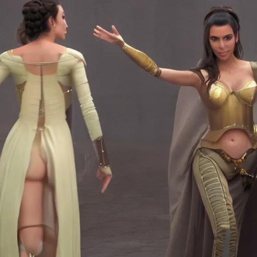 Image similar to victoria justice with kim kardashian body as princess padme in star wars episode 3, 8 k resolution, cinematic lighting, anatomically correct