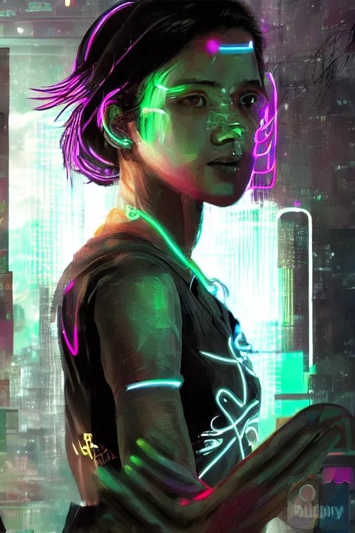 Prompt: cyberpunk sri lankan girl, neon lights in the background, digital art