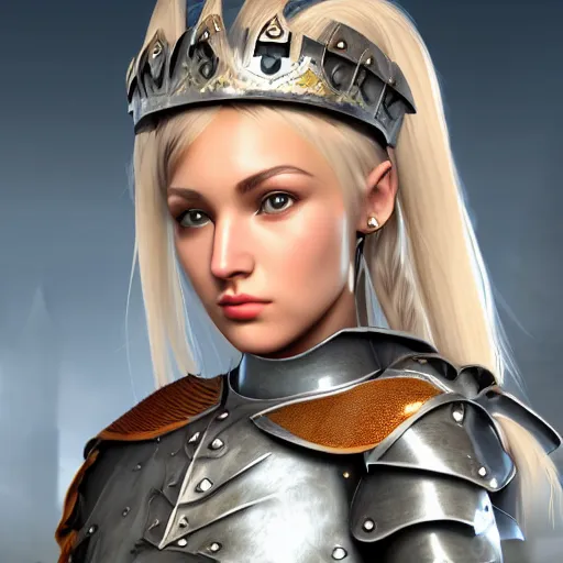 Prompt: portrait of a beautiful young female knight, unreal engine