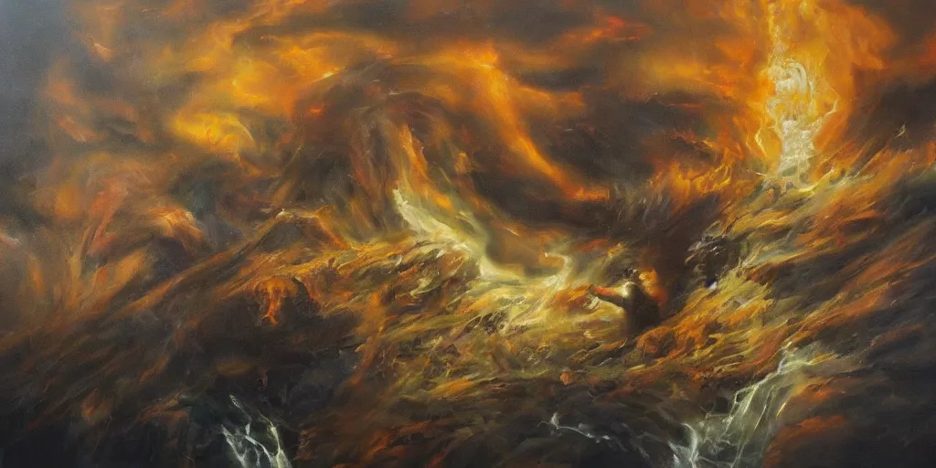 Prompt: obliteration of understanding, dramatic, epic, utterly breathtaking oil painting,