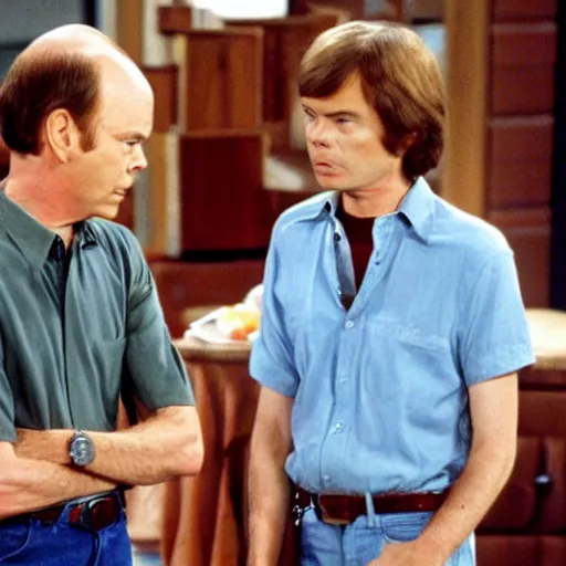 Prompt: still of Eric and Red Forman from That 70s Show