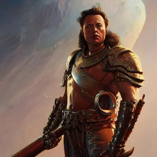 Prompt: a portrait of Elon Musk as a barbarian, detailed, centered, digital painting, artstation, concept art, donato giancola, Joseph Christian Leyendecker, WLOP, Boris Vallejo, Breathtaking, 8k resolution, extremely detailed, beautiful, establishing shot, artistic, hyperrealistic, octane render