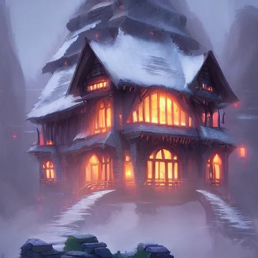 Image similar to highly detailed digital art of a fantasy house, trending on artstation, by andreas rocha, by greg rutkowski, 4k