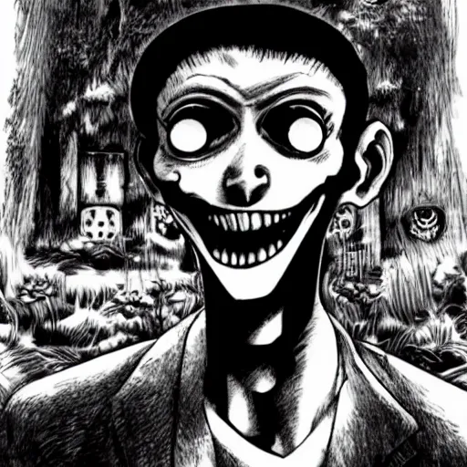 Image similar to smiling man, horror, nightmare, junji ito,