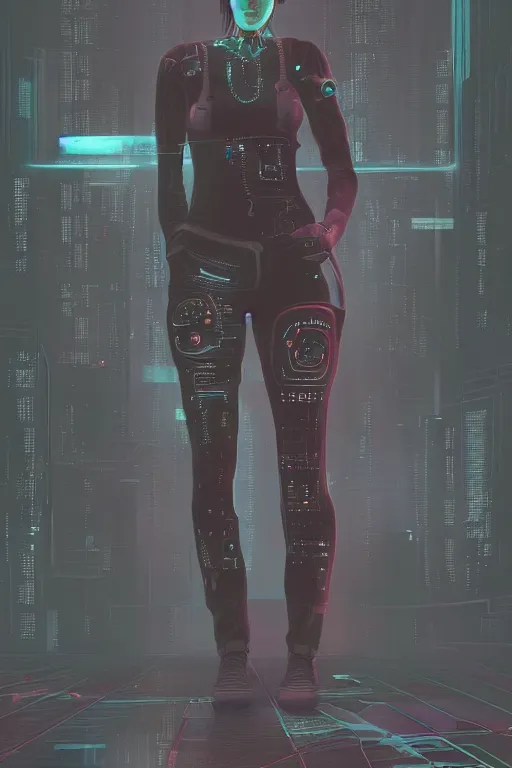 Image similar to full body portrait of cyberpunk girl inspired by william gibsons neuromancer, the sprawl, plain background, ultrafine detail, digital concept art, masterpiece!!!