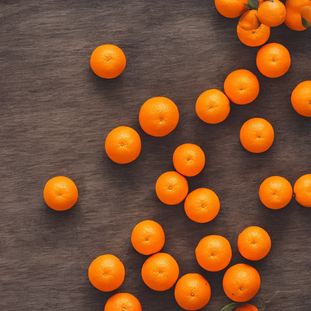 Image similar to top-down view with oranges on top of a wooden table, wallpaper, 4k, photorealistic