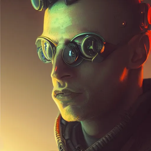 Prompt: apocalyptic cyberpunk man portrait by gaston bussierre and charles vess and james jean and erik jones and rhads, 3 d octane render, beautiful fine face features, intricate high details, sharp, ultradetailed