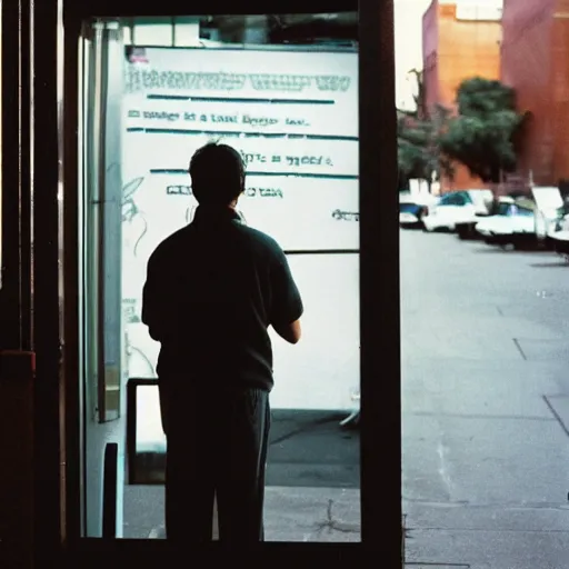 Image similar to candid portrait photograph of a man staring at a computer outside a restaurant, his friends are angry, taken by annie leibovitz,