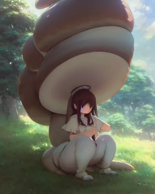 Image similar to a cute thicc mushroom creature animal, by makoto shinkai an krenz cushart