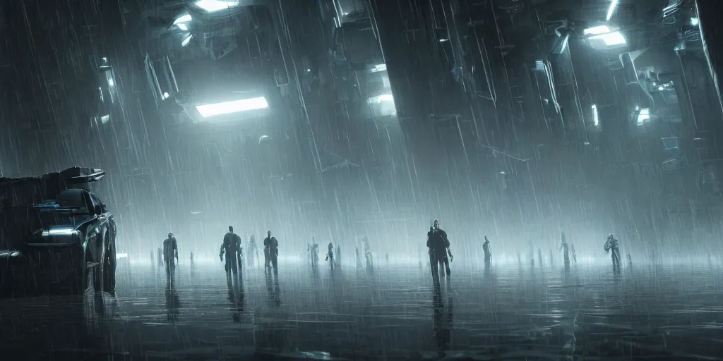 Image similar to a film still from the matrix by spiderverse style - endless machine - built underground facility that controls atmosphere, water and power, scale of a city, water - logged, medium shot, waist up, bloom, dark and moody atmospheric, dramatic lighting, behance, game environment design, artstation, photoreal, deviant art,