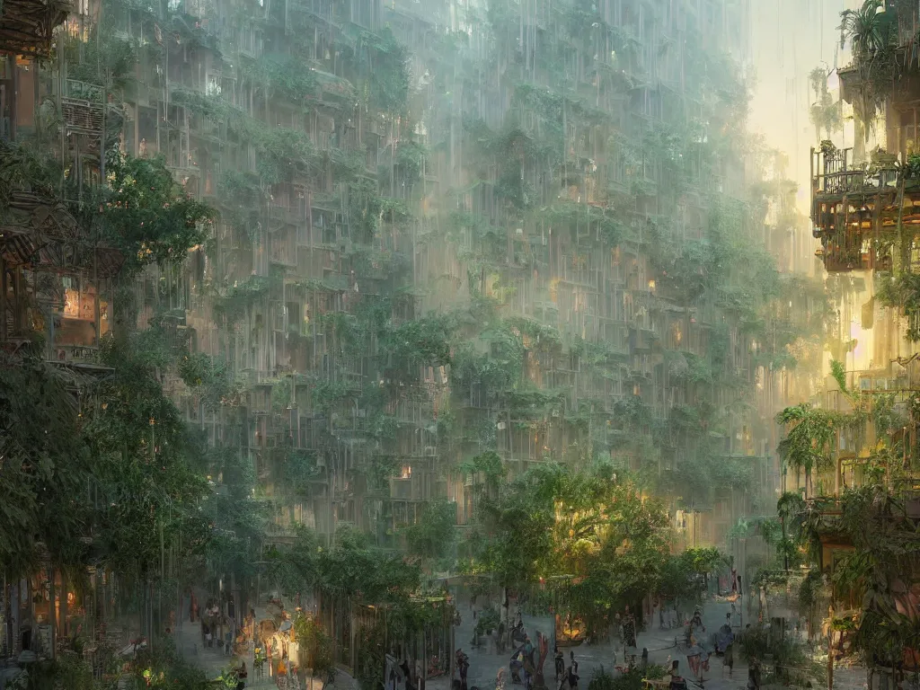 Image similar to the antique green city of babylon with its wonderful hanging gardens at dawn, intricate, elegant, volumetric lighting, digital painting, highly detailed, artstation, sharp focus, illustration, concept art, ruan jia, steve mccurry