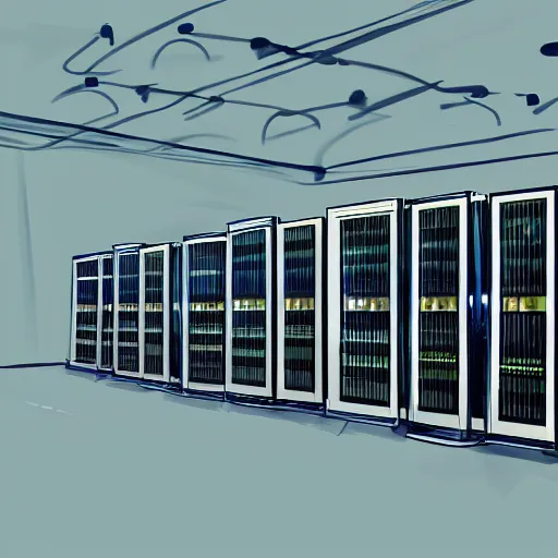 Prompt: painting of bearded corps in opened rack, servers in data center, concept art, digital art, masterpiece