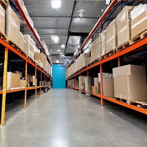 Image similar to 2 slides the first a warehouse full of boxes, the second is the same picture but boxes are masked
