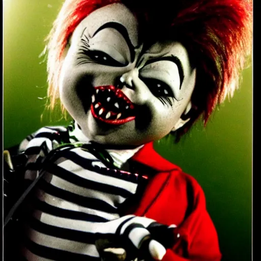 Image similar to Chucky the killer doll as Beetlejuice