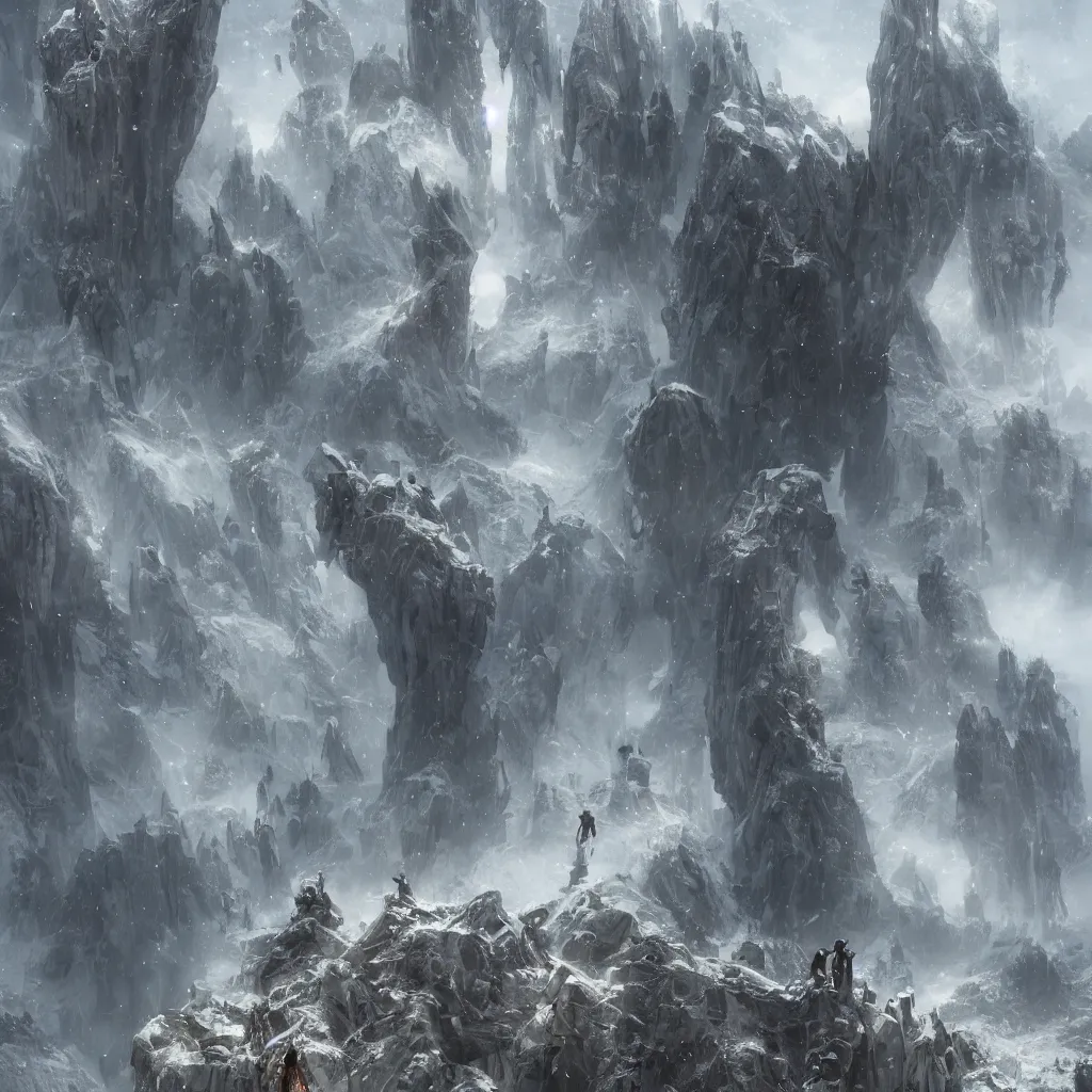 Image similar to a detailed portrait of a giant humanoid robots buried half way in the mountains by Greg Rutkowski, Sung Choi, Mitchell Mohrhauser, Maciej Kuciara, Johnson Ting, Maxim Verehin, Peter Konig, final fantasy, Marco lense , 8k photorealistic, cinematic lighting, HD, high details, atmospheric , trending on artstation