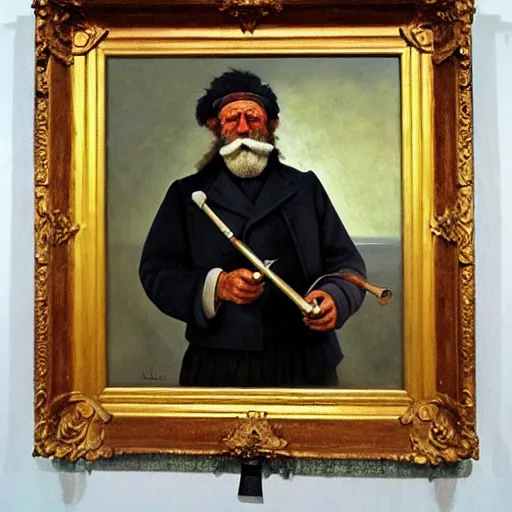 Image similar to painting of sailor hobo hyperrealism vasily vereshchagin holding a pipe