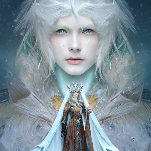 Image similar to an epic concept art of a handsome snow elf in a turquoise cape and silver armour, bow and arrow, albino skin, winter vibes, elegant, very coherent symmetrical artwork, by tomasz alen kopera and alphonse mucha and charlie bowater, photorealistic, sharp focus, octane render, rtx, hdr, unreal 5, trending on artstation