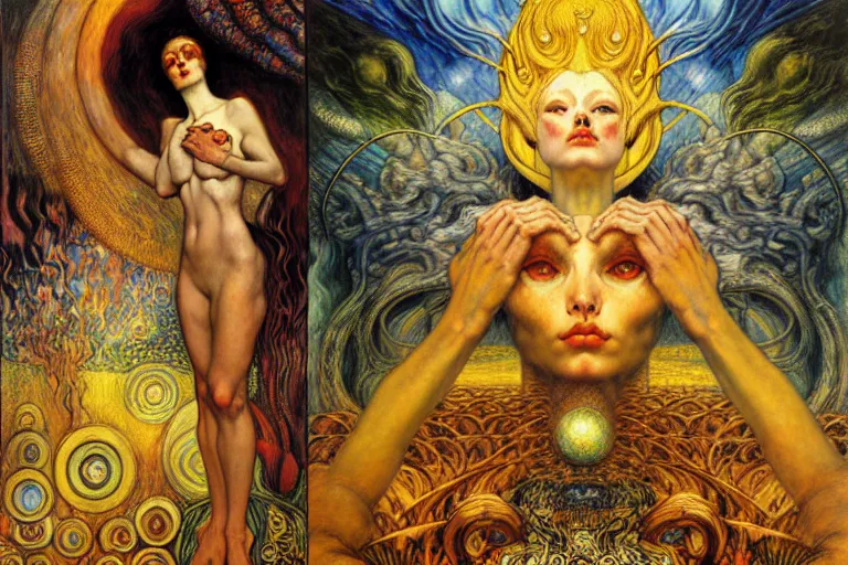 Image similar to Divine Chaos Engine by Karol Bak, Jean Delville, William Blake, Gustav Klimt, and Vincent Van Gogh, symbolist, visionary