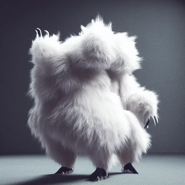 Prompt: ultra realistic fluffy monster designed by balenciaga, dark cinematic, volumetric, realistic, 3 d render, cinematic lighting, ray tracing, cinematic, unreal engine 5, unreal engine render, octane render, hd, photorealism, hyper realistic, photo, 8 k