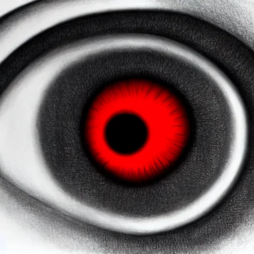 Image similar to a detailed extremely close up of inside the iris, cornea, red image, microscopic, extremely close up drawing by junji ito, cgsociety, generative art, lovecraftian, parallax, cosmic horror, extremely detailed, hyperrealism, unreal engine, octane render, award winning, masterpiece, highly detailed, realistic, 4 k, digital