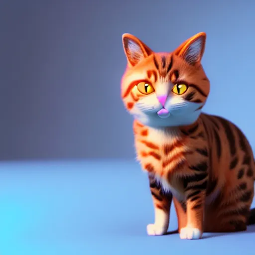 Prompt: A 3d render of 😍 cat, digital art, octane render, 8k resolution, character design, wes anderson color palette, film grain, unreal engine