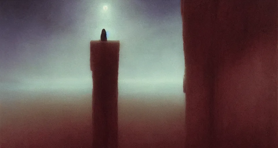 Image similar to she peers into the abyss, and sees the abyss looking back at her, powerful painting by beksinski and john harris and greg rutkowski, dramatic lighting, smooth, sharp details, intricate, sad