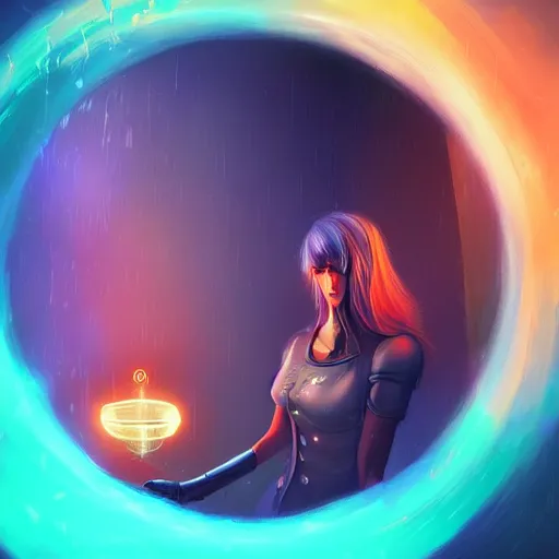 Prompt: a digital painting of a woman holding a circular object, cyberpunk art by cyril rolando, featured on cgsociety, fantasy art, wiccan, steampunk, reimagined by industrial light and magic