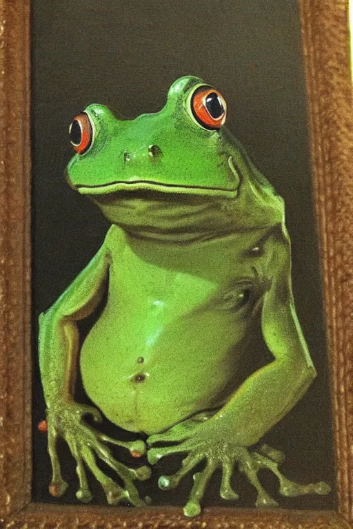 Prompt: green frog ranger, by Rembrandt.