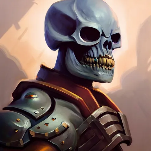 Image similar to greg manchess portrait painting of armored skeletor overwatch character, medium shot, asymmetrical, profile picture, organic painting, sunny day, matte painting, bold shapes, hard edges, street art, trending on artstation, by huang guangjian, gil elvgren, ruan jia, greg rutkowski, gaston bussiere