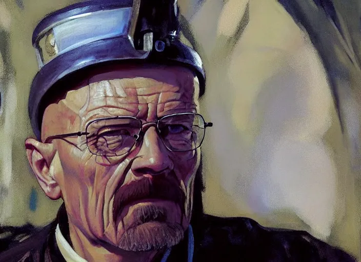 Image similar to a highly detailed beautiful portrait of walter white wearing a maid costume, by gregory manchess, james gurney, james jean