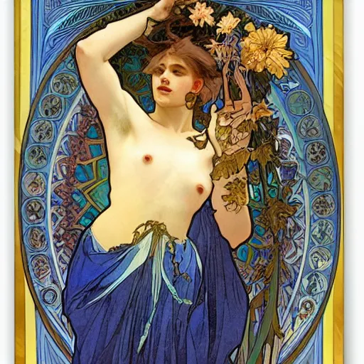 Image similar to god of nature, blue panthera, artistic, high detailed, fantasy, by alphonse mucha