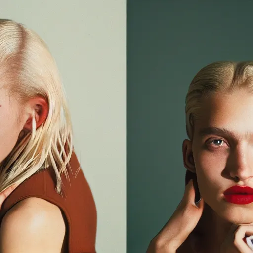 Prompt: realistic photoshooting for a new balenciaga lookbook, color film photography, portrait of a blonde european woman, in style of tyler mitchell, 3 5 mm,