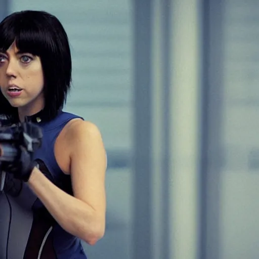 Prompt: aubrey plaza as ghost in the shell