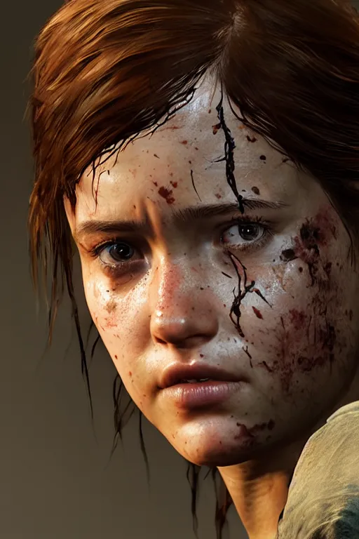 Image similar to ultra realistic facial portrait of ellie from the last of us part 2, digital art, character portrait, highly detailed, trending on artstation, lens flare, atmosphere, hyper realistic, cinematic lightning, sharp focus, unreal engine 5, extreme details perfect face, pretty face, fine - face, illustration, 8 k, ultra texture, masterpiece