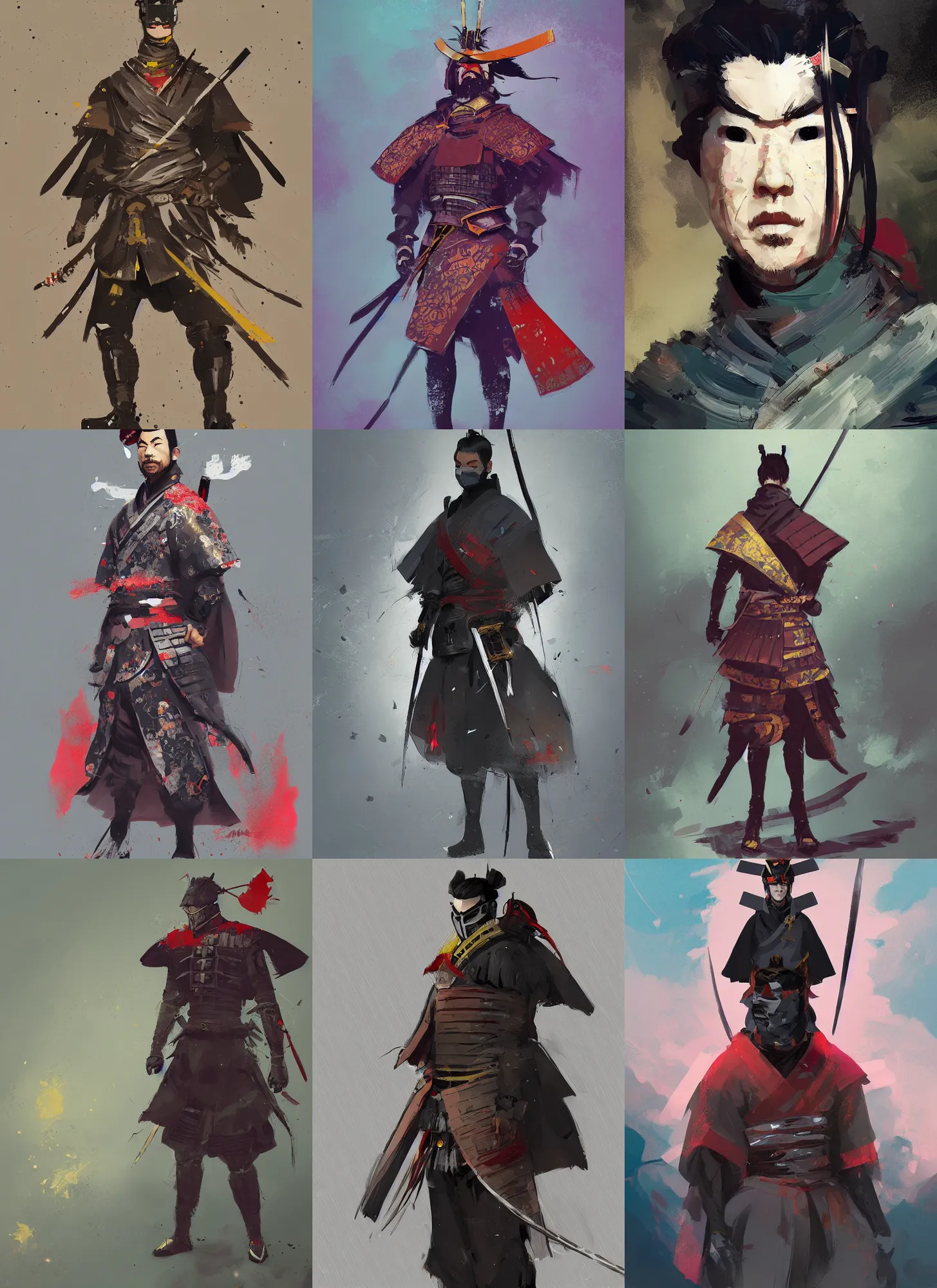 Prompt: a beautiful digital painting art of a full body portrait of a caped samurai warrior, artwork by ismail inceoglu, trending on artstation