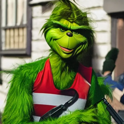 Prompt: photograph of the grinch in the irish republican army