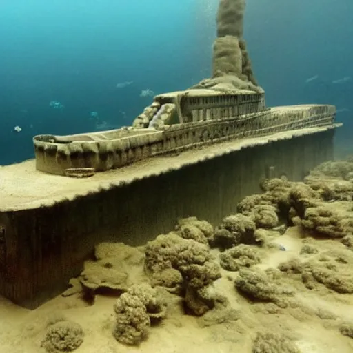 Image similar to an underwater city with submarine transporting people