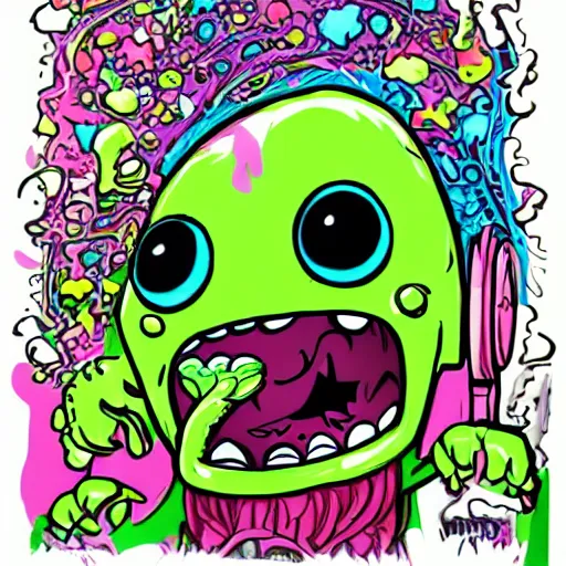 Prompt: Pop Wonder NFT - Alien Bog Friendly Monster Wearing Headphones, Art