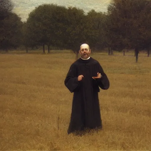 Image similar to a puritan priest preaching in a field, 1 8 9 0 s, by francis davis millet