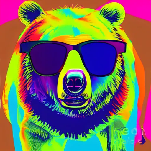 Prompt: bear in sunglasses. digital art. high quality. high accuracy. psychedelic style