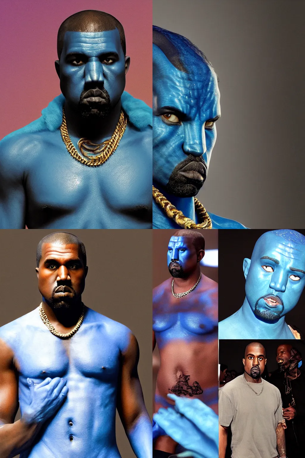Prompt: kanye west as a blue skinned na\'vi in avatar by james cameron