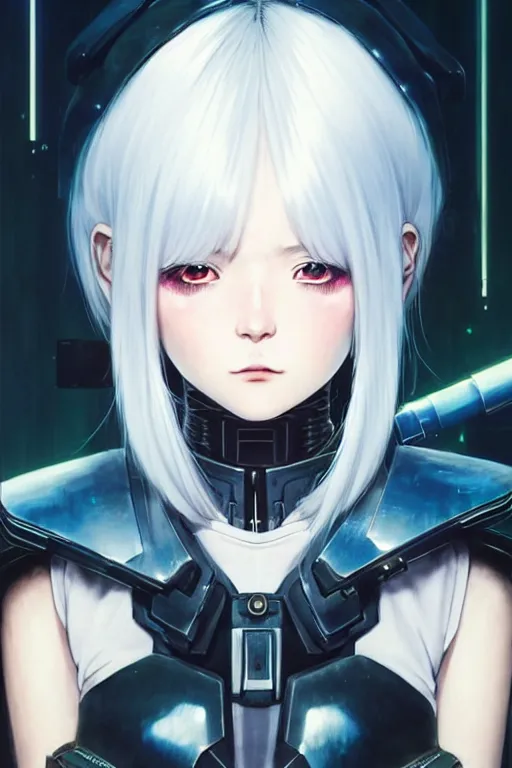 Prompt: portrait Anime girl in cyberpunk armor, cute-fine-face, white-hair pretty face, realistic shaded Perfect face, fine details. Anime. realistic shaded lighting by Ilya Kuvshinov katsuhiro otomo ghost-in-the-shell, magali villeneuve, artgerm, rutkowski, WLOP Jeremy Lipkin and Giuseppe Dangelico Pino and Michael Garmash and Rob Rey