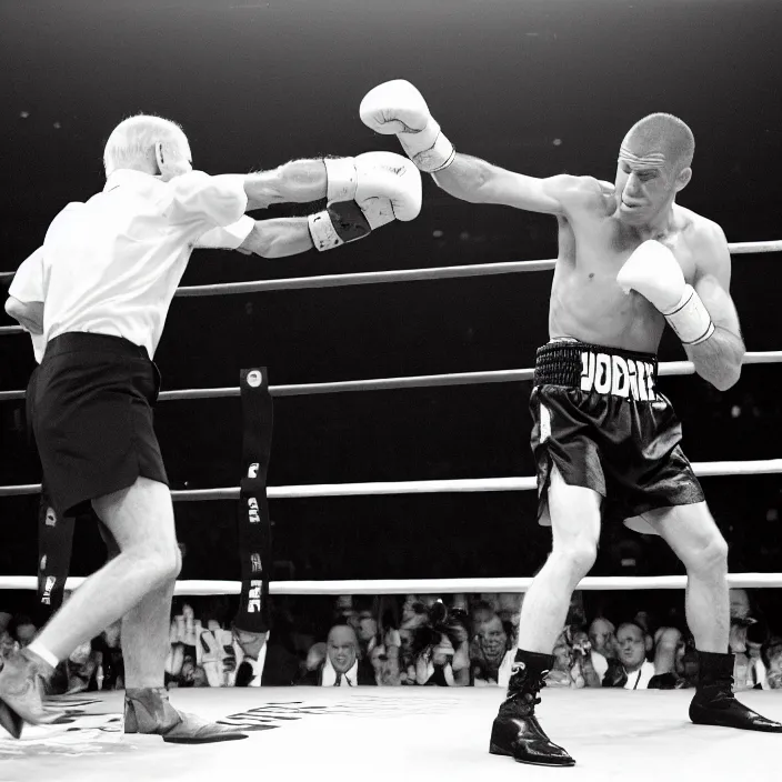 Image similar to boxing match of joe biden and joe biden, b & w detailed sharp photo